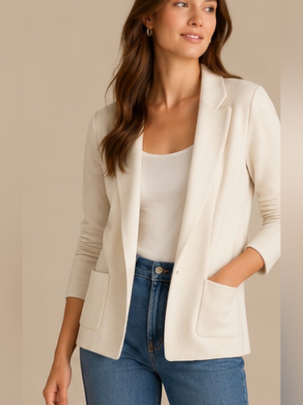 J.Crew Ivory Merino Wool Blend Open Sweater Blazer Cardigan XS